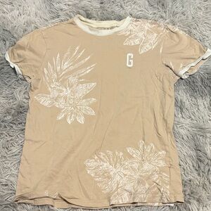 Beige Floral Graphic Ringer Tee